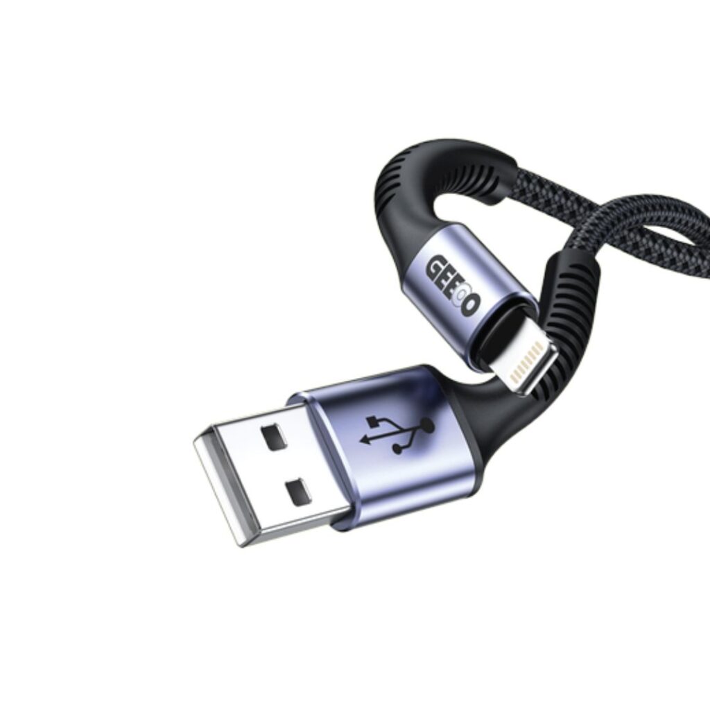 Official GEEOO DC25L 1-meter 3A fast charging Lightning iPhone data cable with reinforced joints.