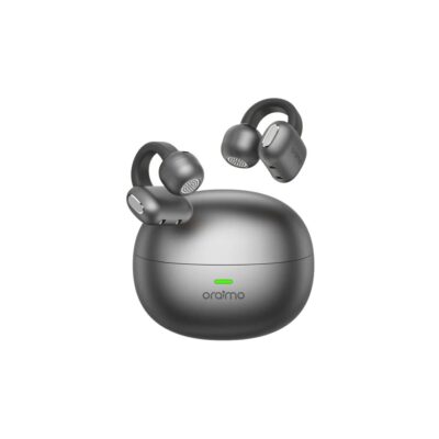 Black Oraimo OpenSnap N OPN-372N clip-on open-ear true wireless earbuds showing their open design.