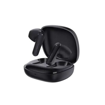 White Oraimo Roll OEB-E03D true wireless earbuds sitting inside their open charging case.