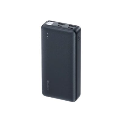 Black Oraimo Traveler 12 20000mAh portable power bank with integrated Type-C and micro USB ports.Caption: Buy original Oraimo Traveler 12 20000mAh dual output power bank with 1-year official warranty.