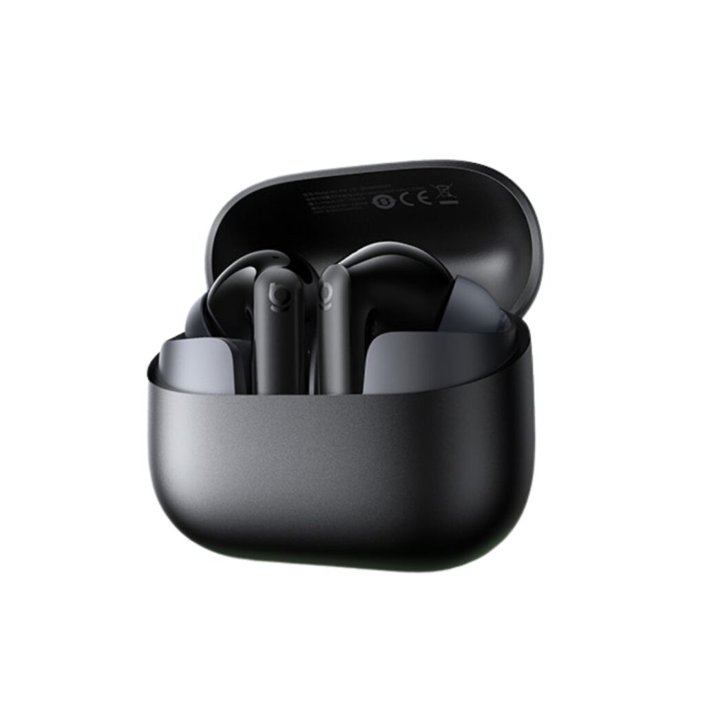 Official Baseus Bass BP1 NC hybrid active noise cancelling true wireless TWS earbuds inside their compact charging case.