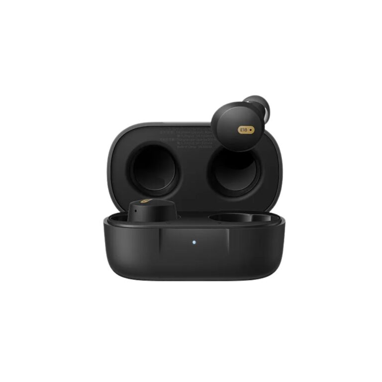 Premium Baseus Bowie E18 TWS earbuds featuring the ergonomic in-ear design, matte charging case, and integrated USB-C charging interface.