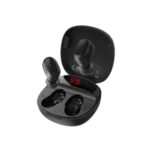 Premium Baseus Encok WM01 Plus TWS earbuds displaying the integrated LED smart digital power screen on the compact charging pod case.