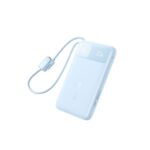 Premium Baseus Enerfill FC11 20000mAh power bank featuring the integrated dual charging cables, digital LED percentage screen, and sleek multi-port top layout.
