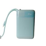 Premium Baseus Enerfill FC11 20000mAh 30W power bank highlighting its dual integrated cables, digital LED battery readout, and portable casing layout.