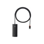 Premium Baseus Lite Series 4-Port Type-C to USB 3.0 HUB adapter extension with ABS body and soft white LED indicator light.