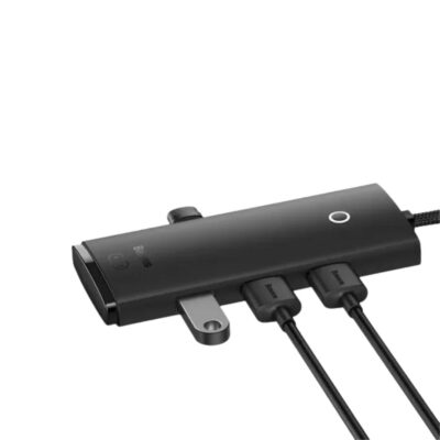 Premium Baseus Lite Series 4-Port USB-A to USB 3.0 HUB adapter extension with ABS body and soft white LED indicator light.