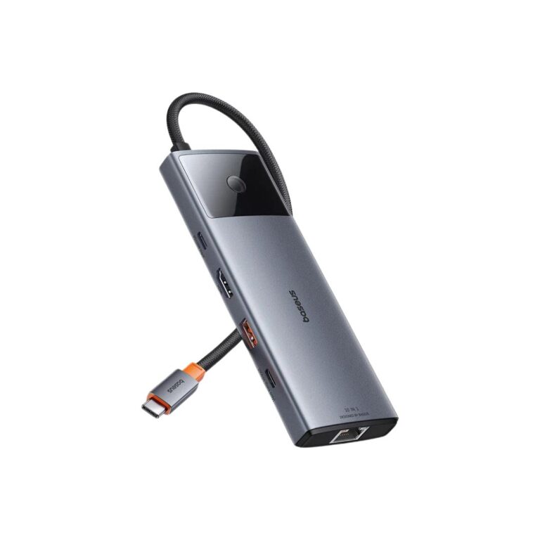 Premium Baseus Metal Gleam Series II 10-in-1 Type-C HUB docking station with premium aluminum alloy chassis and physical screen-cast privacy lock button.