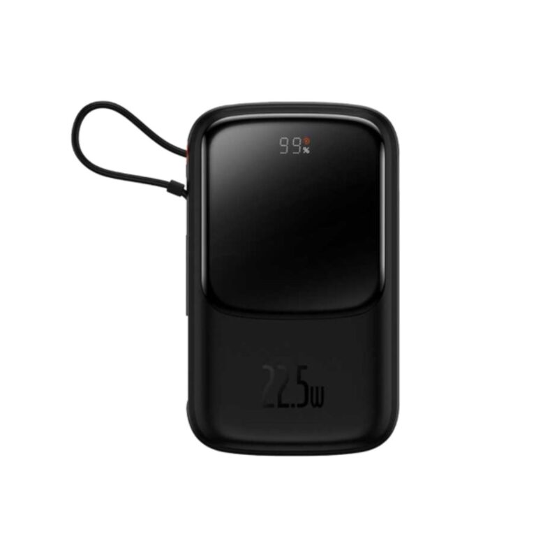 Premium Baseus Qpow Digital Display 20000mAh 22.5W fast charging power bank with integrated Type-C cable and status display.