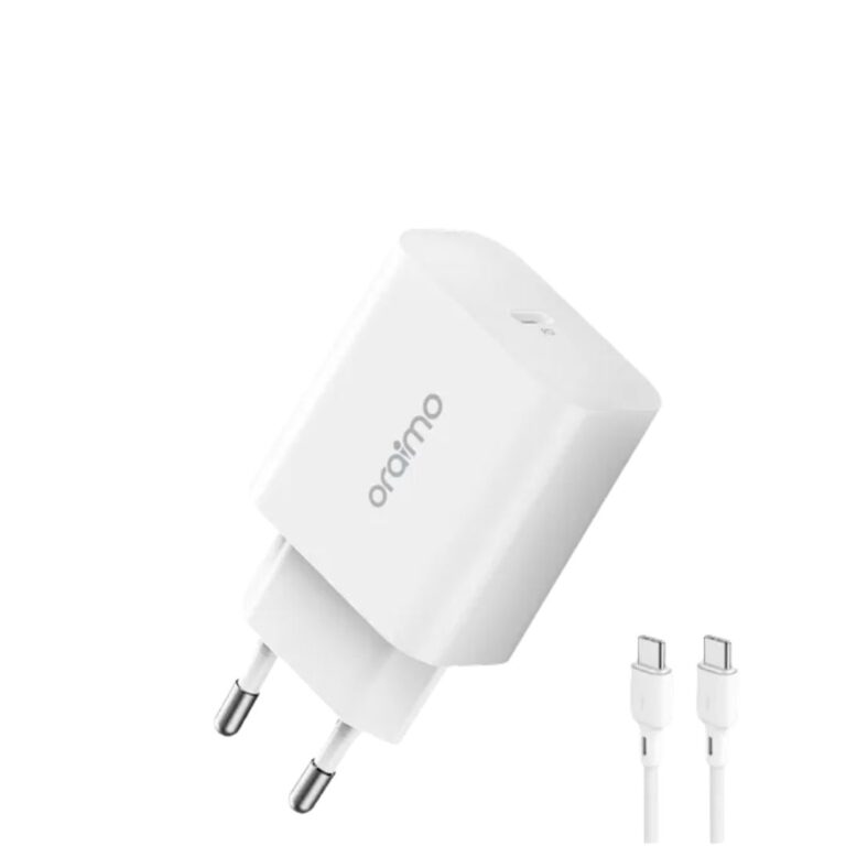 Official Oraimo PowerCube 20.5W OCW-E106S CC54 fast wall charger adapter with Type-C to Type-C cable.