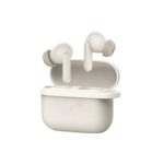 Official Oraimo SpaceBuds Lite OTW-324 TWS earbuds inside their custom open charging case with anti-lost lanyard loop.