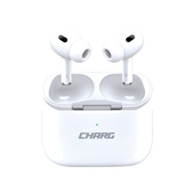CHARG CL16 true wireless earbuds in white featuring bluetooth connectivity and compact charging case.