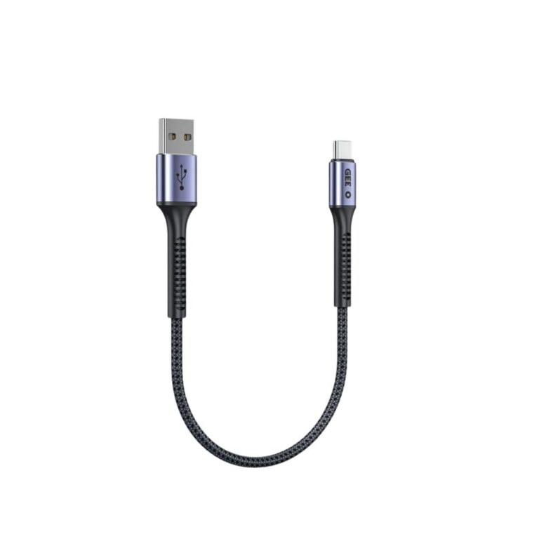 Official GEEOO DC20 3A fast charging short USB data cable with flexible reinforced joints.