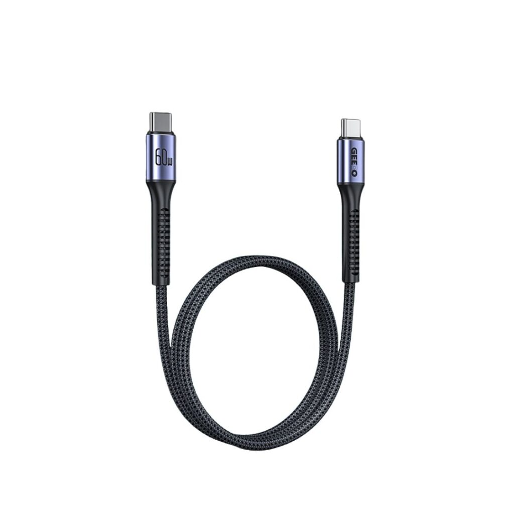 Official GEEOO DC26 1-meter 60W Type-C to Type-C fast charging data cable with reinforced joints.