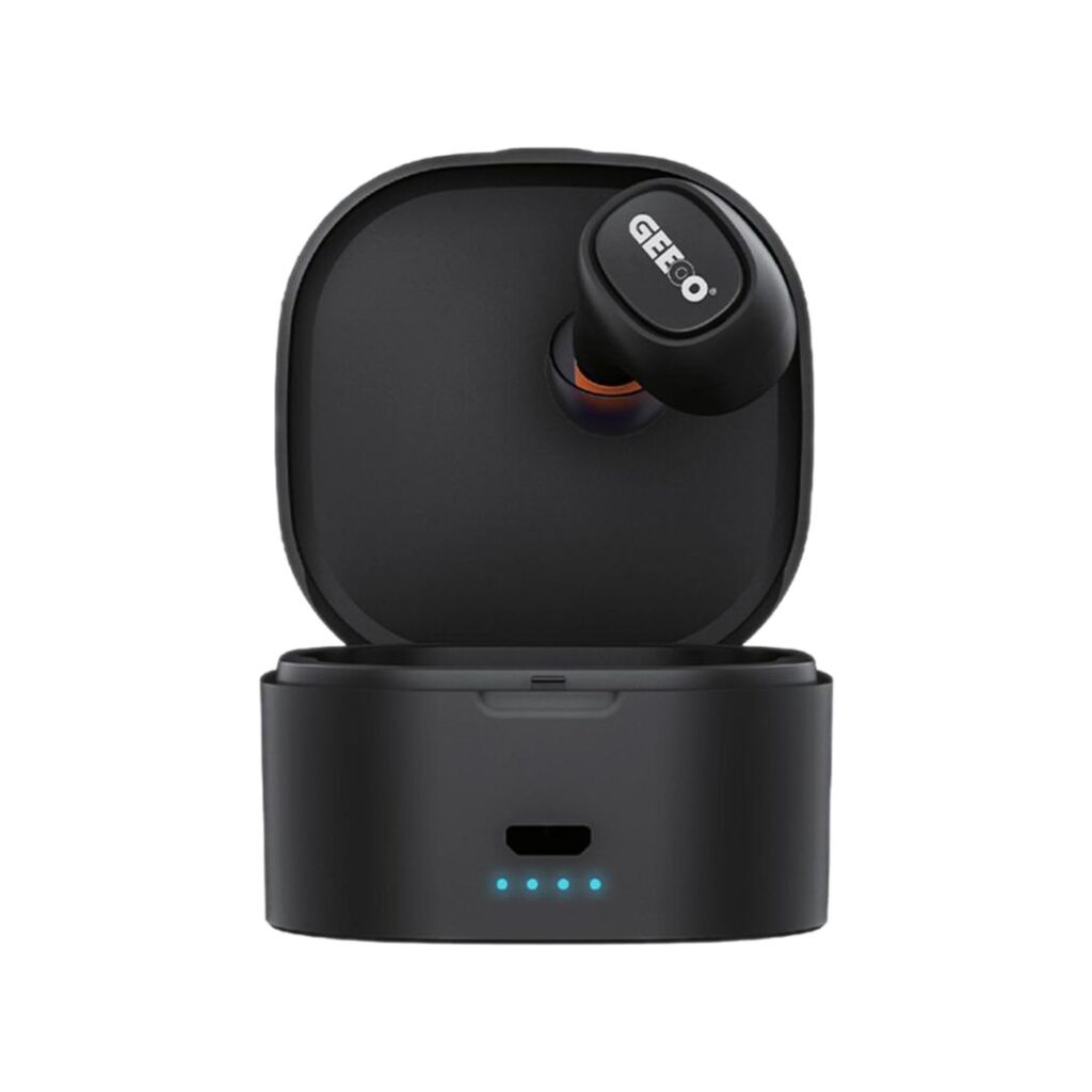 GEEOO GT40 true wireless earbuds in black featuring deep bass bluetooth connectivity for clear audio.