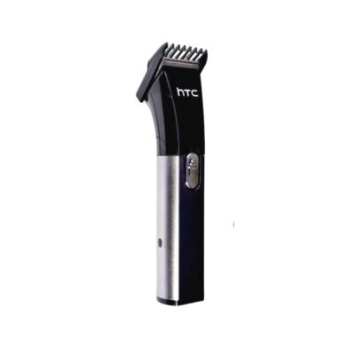 Black and gray HTC AT-1107B professional rechargeable cordless beard trimmer and hair clipper for men with high-grade stainless steel blades