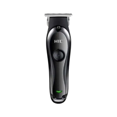 Black HTC AT-118 professional rechargeable cordless hair and beard trimmer for men with a zero-gap stainless steel T-blade