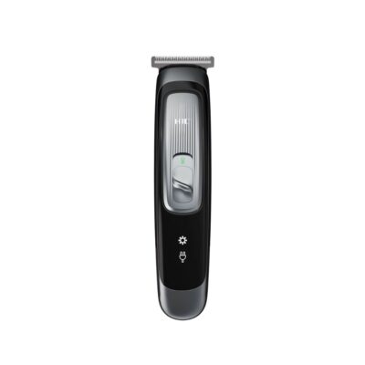 Silver and black HTC AT-505 professional rechargeable hair clipper and cordless beard trimmer for men with a self-sharpening stainless steel T-blade