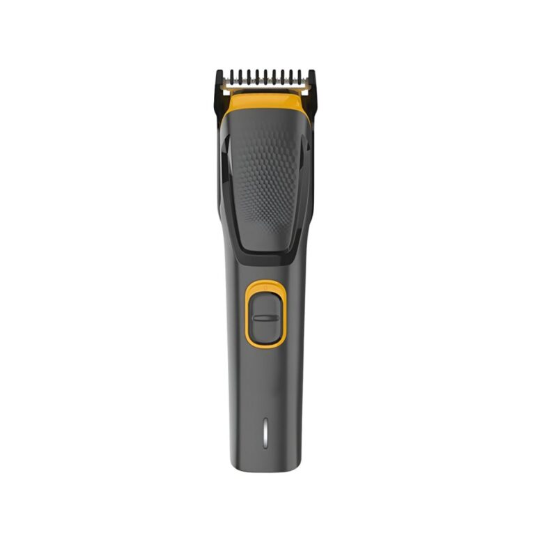 Red and black HTC AT-509 rechargeable cordless men's beard trimmer and hair clipper with high-precision stainless steel blades