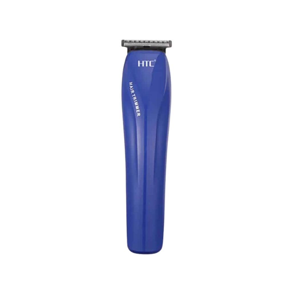 Blue HTC AT-528 professional rechargeable cordless hair clipper and beard trimmer for men with a skin-friendly stainless steel blade