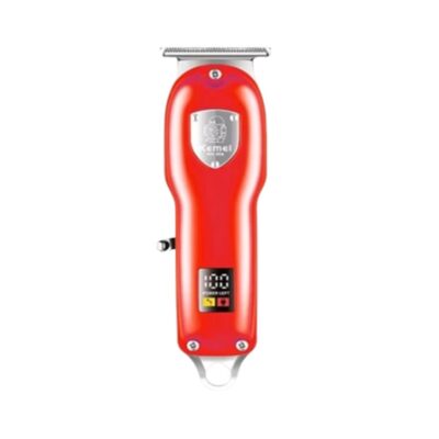 Sleek metal body Kemei KM-026 rechargeable hair clipper and beard trimmer for men with a self-sharpening carbon stainless steel blade and smart LED digital display