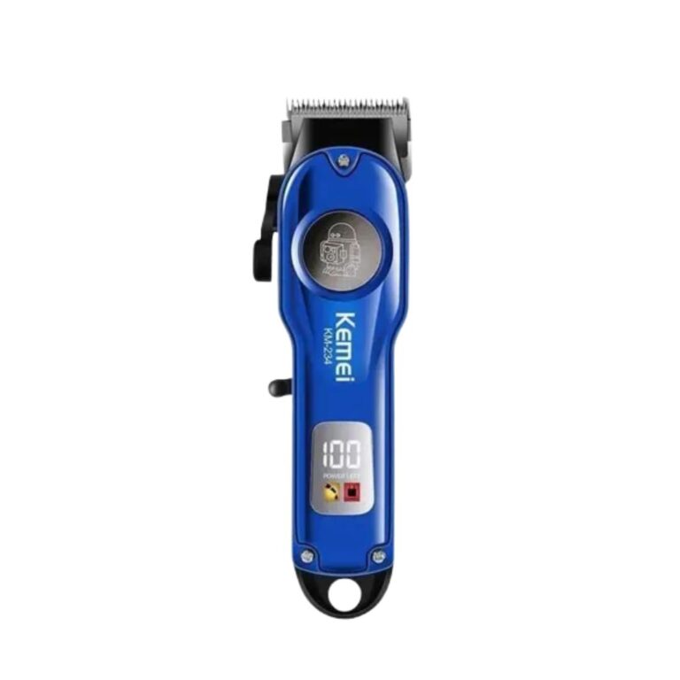 Transparent housing Kemei KM-234 cordless hair clipper and beard trimmer for men with a gold carbon steel T-blade and an LED digital power display