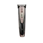 Black Kemei KM-9050 rechargeable hair clipper and cordless beard trimmer for men featuring a gold-accented body and a high-precision stainless steel blade