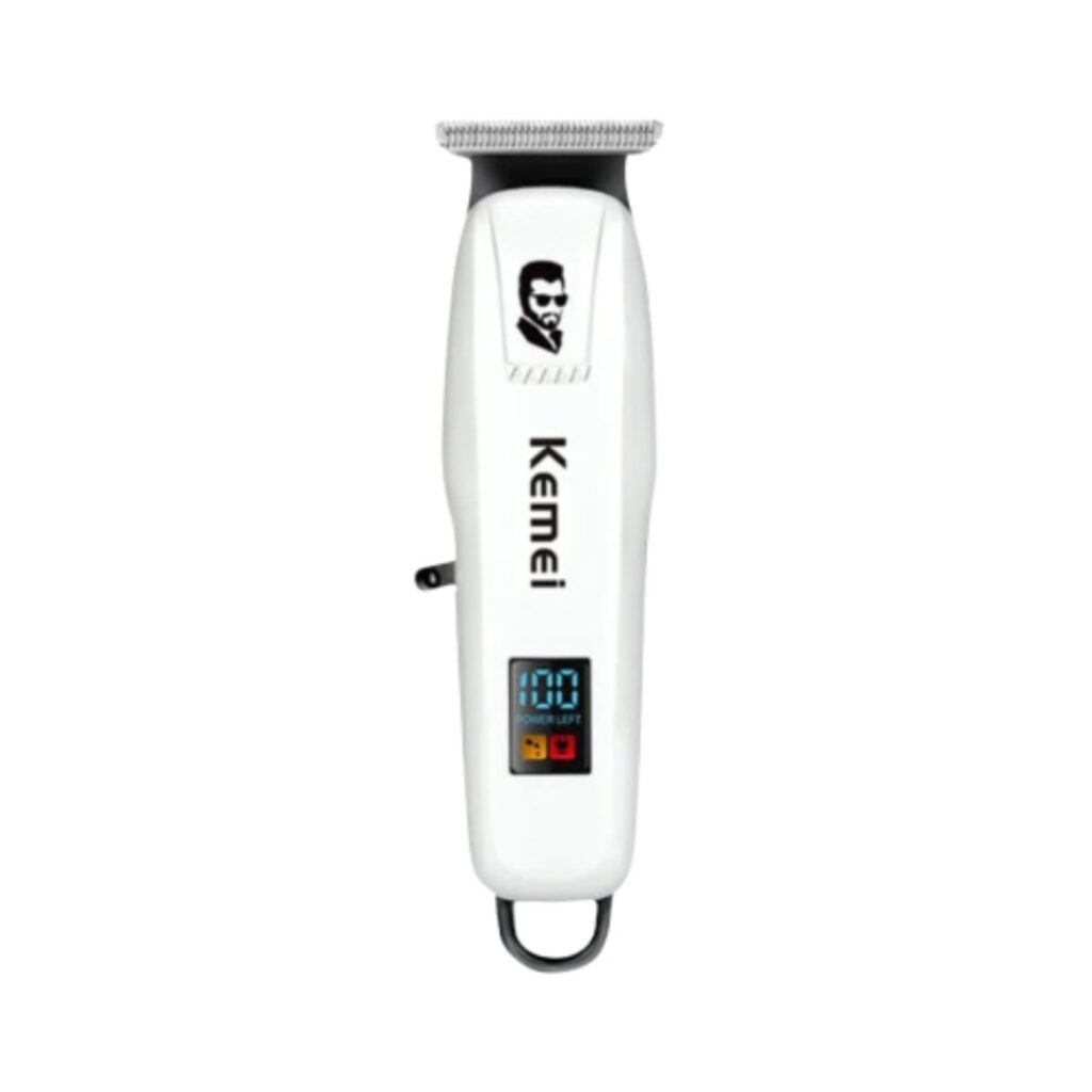 Deep blue Kemei KM-PG232 professional hair clipper and cordless beard trimmer for men featuring high-precision carbon steel blades and a smart LED digital indicator