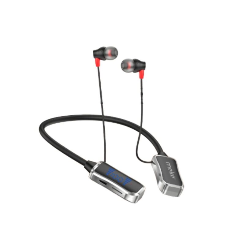 Official MEKE NB20 sports wireless neckband headphone with integrated real-time smart digital battery display.