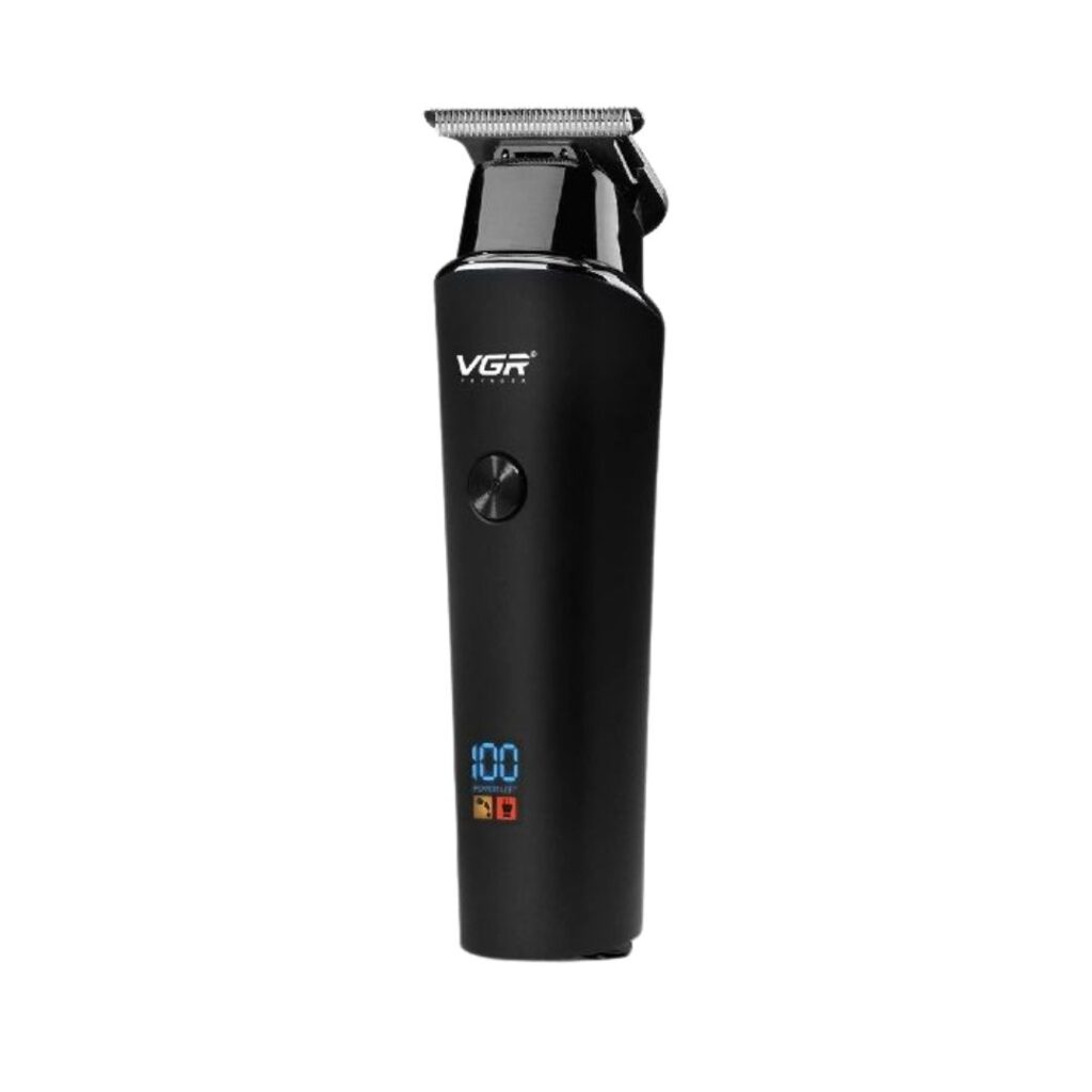 Black VGR V-937 professional rechargeable electric hair trimmer and cordless clipper for men with a self-sharpening stainless steel T-blade and an LED digital display