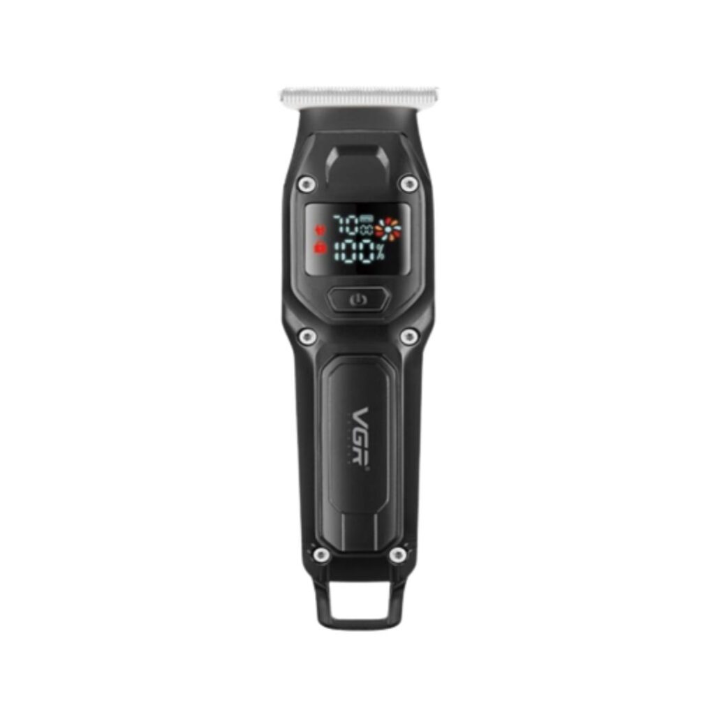 Black VGR V-964 professional rechargeable electric hair clipper and beard trimmer for men with self-sharpening carbon stainless steel blades and a smart LED digital display
