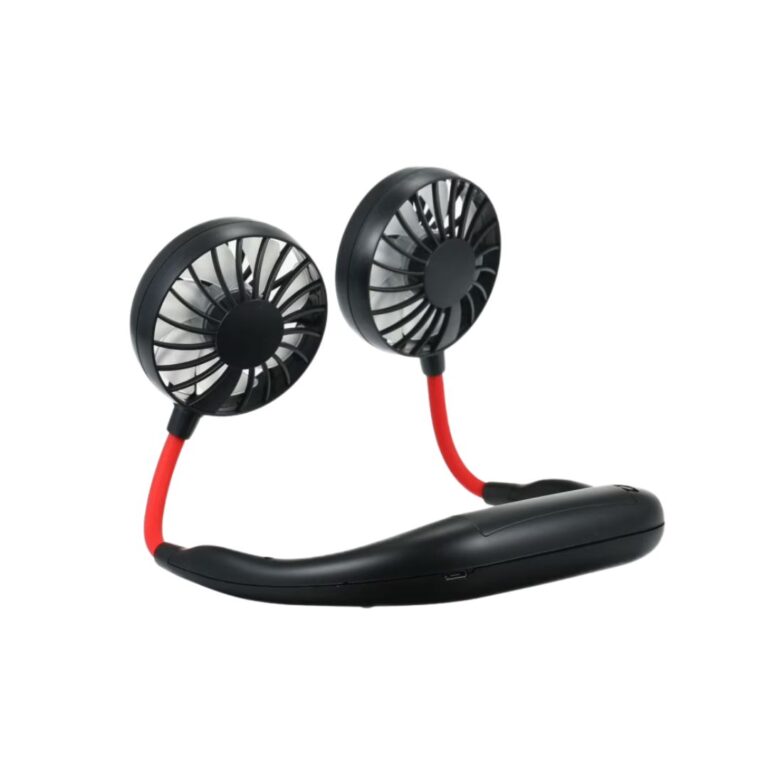 Praazo 3-speed wearable neckband fan hands-free portable double neck fan for outdoor use in Bangladesh.