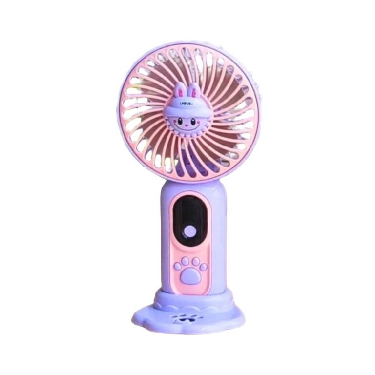 Praazo cute character USB hand fan for kids with mobile stand and charging cable in BD.